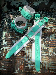 Sea foam and white Biothane bondage wrist restraints 