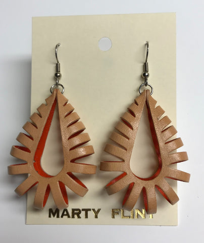 Katy style leather earrings natural light brown on the outside and orange on the inside